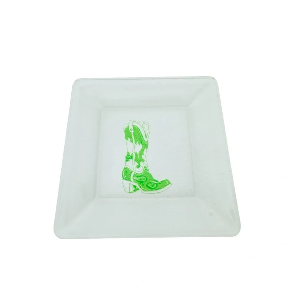 Green Boot Design Glass Plate